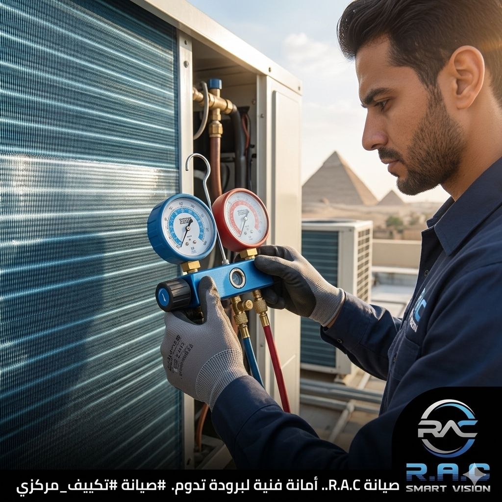فني صيانة R.A.C يفحص ضغط الفريون